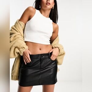 Mango Black Faux Leather Jean Style Mini Skirt Size XXL
